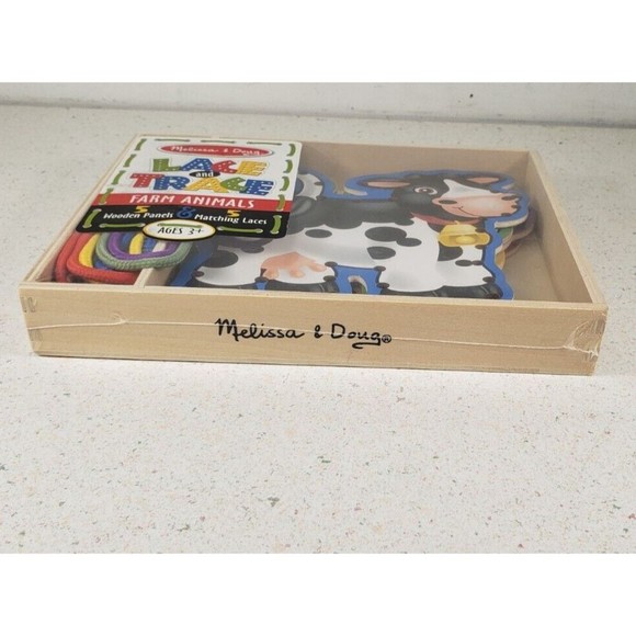 Melissa and Doug Lace and Trace Farm Animals Wooden Panel & Laces - Ages 3+ NEW - Picture 4 of 14